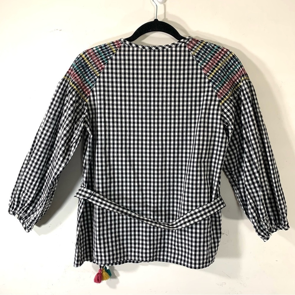 Madewell Smocked Gingham Blouse With Tassel Belt - Picture 10 of 14